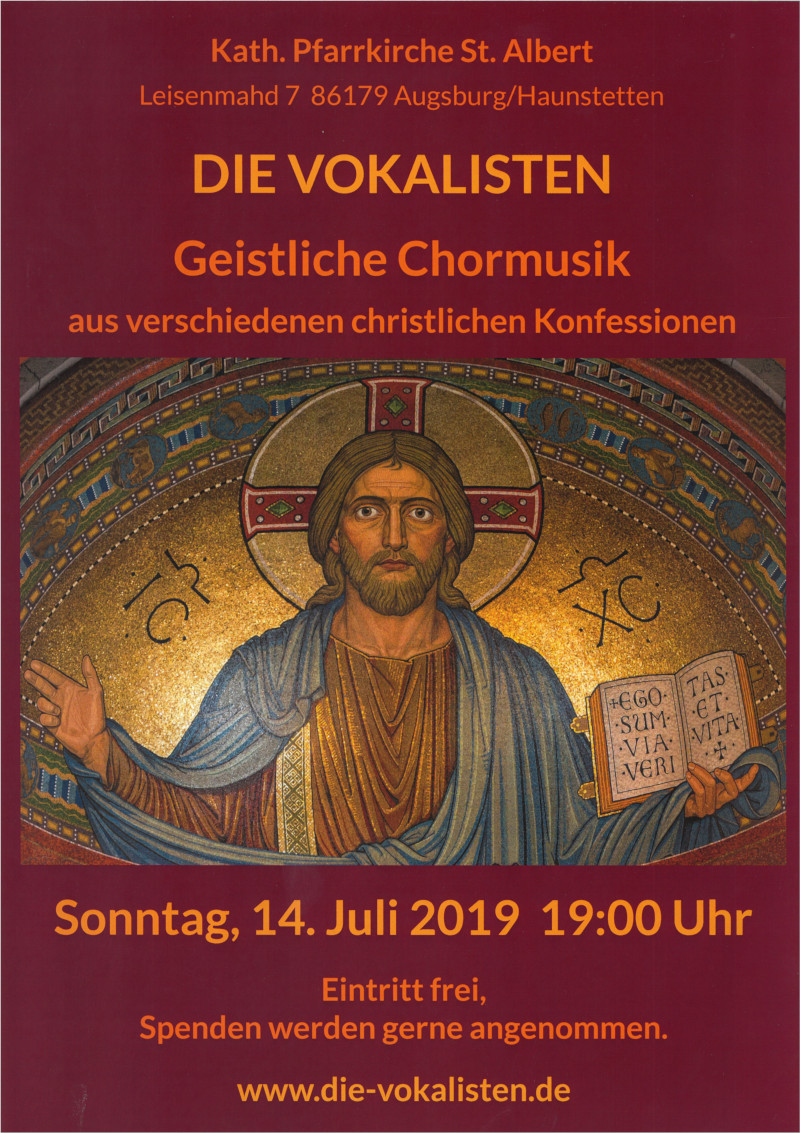 Plakat Die Vokalisten - Geistliche Chormusik aus verschiedenen christlichen Konfessionen 2019